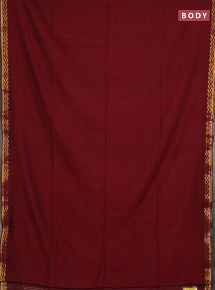 Bengal soft cotton saree maroon and blue with plain body and zari woven border