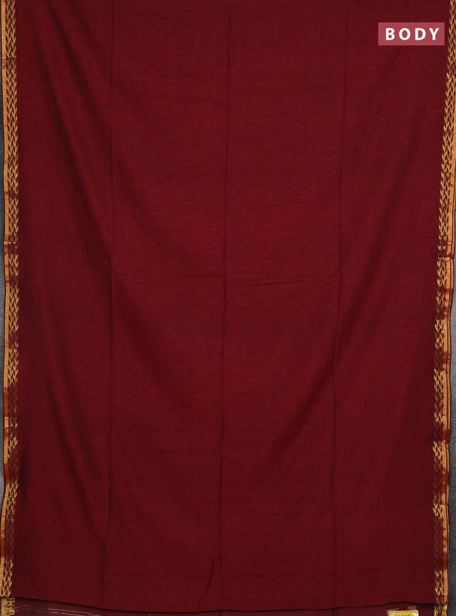 Bengal soft cotton saree maroon and blue with plain body and zari woven border