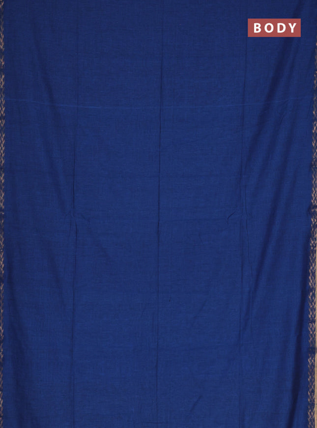 Bengal soft cotton saree peacock blue and red with plain body and zari woven border