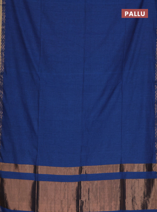 Bengal soft cotton saree peacock blue and red with plain body and zari woven border