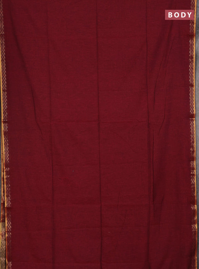 Bengal soft cotton saree maroon and blue with plain body and zari woven border
