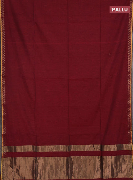 Bengal soft cotton saree maroon and blue with plain body and zari woven border