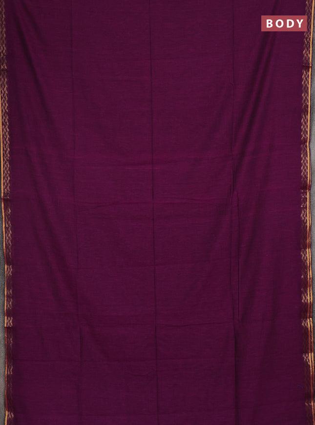Bengal soft cotton saree purple and yellow with plain body and zari woven border