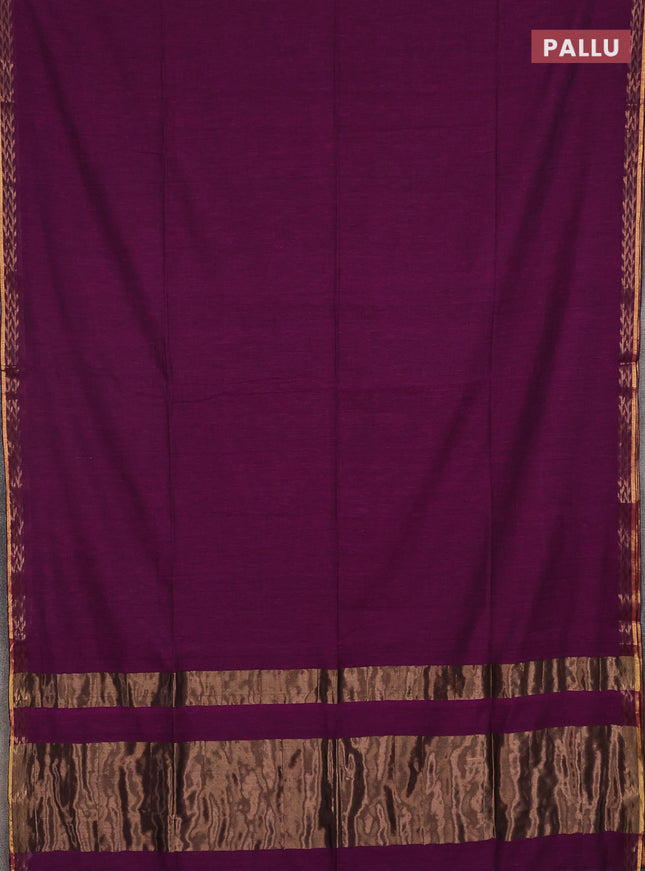 Bengal soft cotton saree purple and yellow with plain body and zari woven border