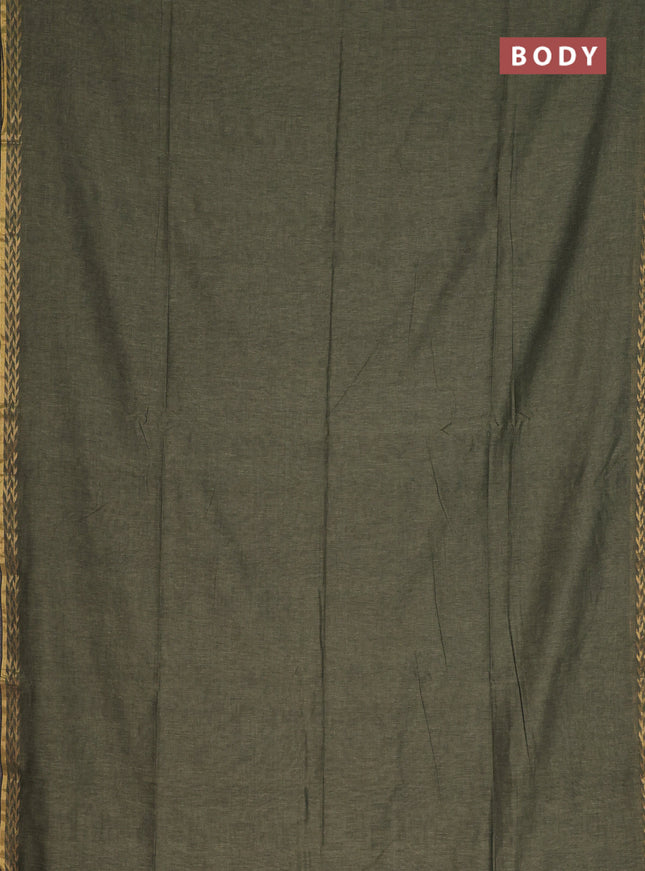 Bengal soft cotton saree pastel green and dark mustard with plain body and zari woven border