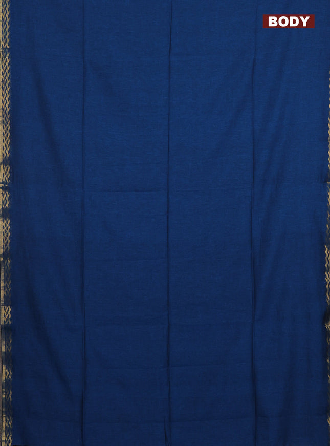 Bengal soft cotton saree peacock blue and maroon with plain body and zari woven border