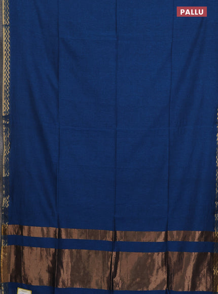 Bengal soft cotton saree peacock blue and maroon with plain body and zari woven border
