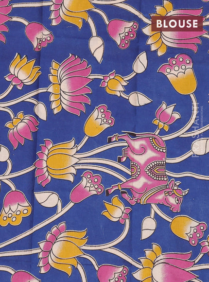 Bengal soft cotton saree dark magenat pink and blue with plain body and zari woven border