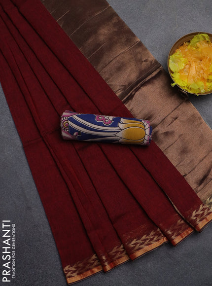 Bengal soft cotton saree maroon and blue with plain body and zari woven border