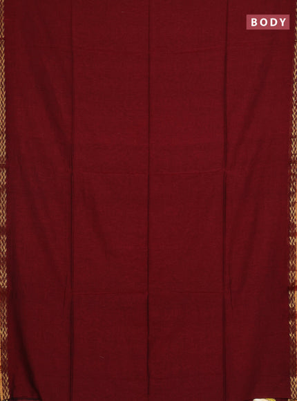 Bengal soft cotton saree maroon and blue with plain body and zari woven border