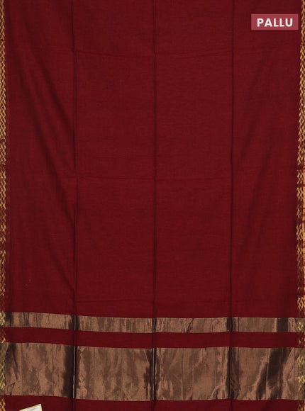 Bengal soft cotton saree maroon and blue with plain body and zari woven border
