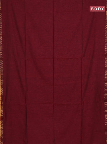 Bengal soft cotton saree deep maroon and blue with plain body and zari woven border