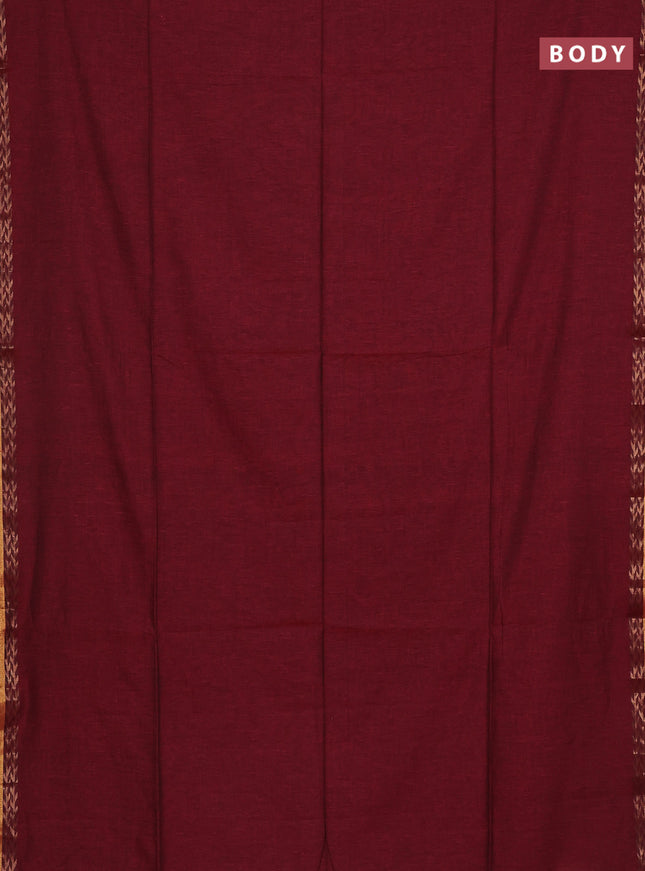 Bengal soft cotton saree deep maroon and blue with plain body and zari woven border