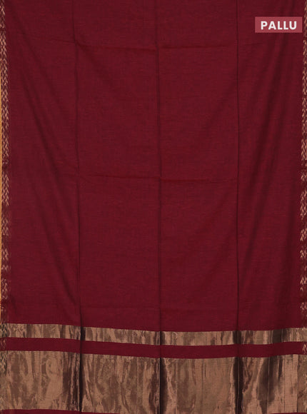 Bengal soft cotton saree deep maroon and blue with plain body and zari woven border