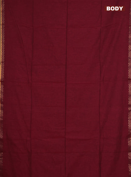 Bengal soft cotton saree maroon and blue with plain body and zari woven border