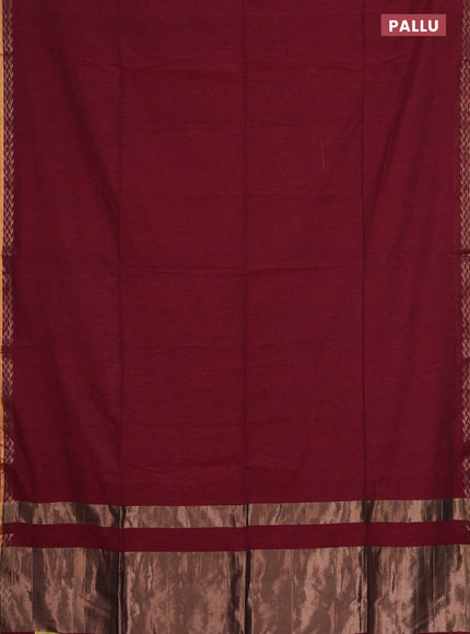 Bengal soft cotton saree maroon and blue with plain body and zari woven border