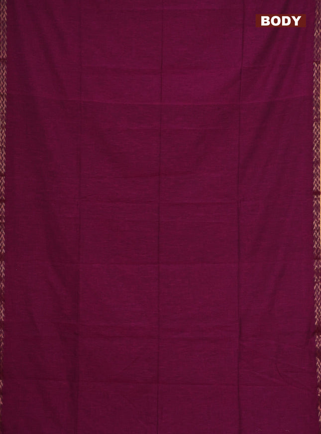 Bengal soft cotton saree dark magenat pink and blue with plain body and zari woven border