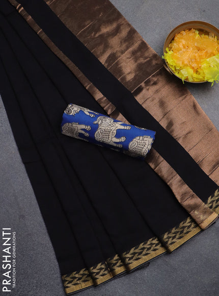 Bengal soft cotton saree black and blue with plain body and zari woven border