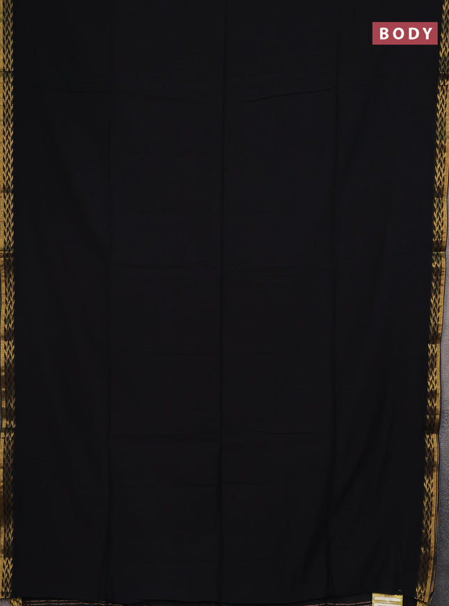 Bengal soft cotton saree black and blue with plain body and zari woven border