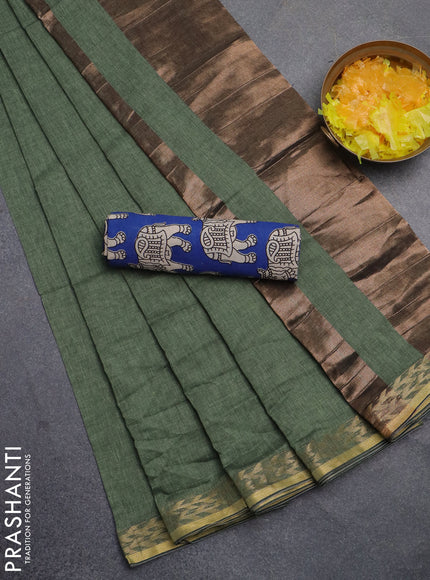 Bengal soft cotton saree pastel green and blue with plain body and zari woven border