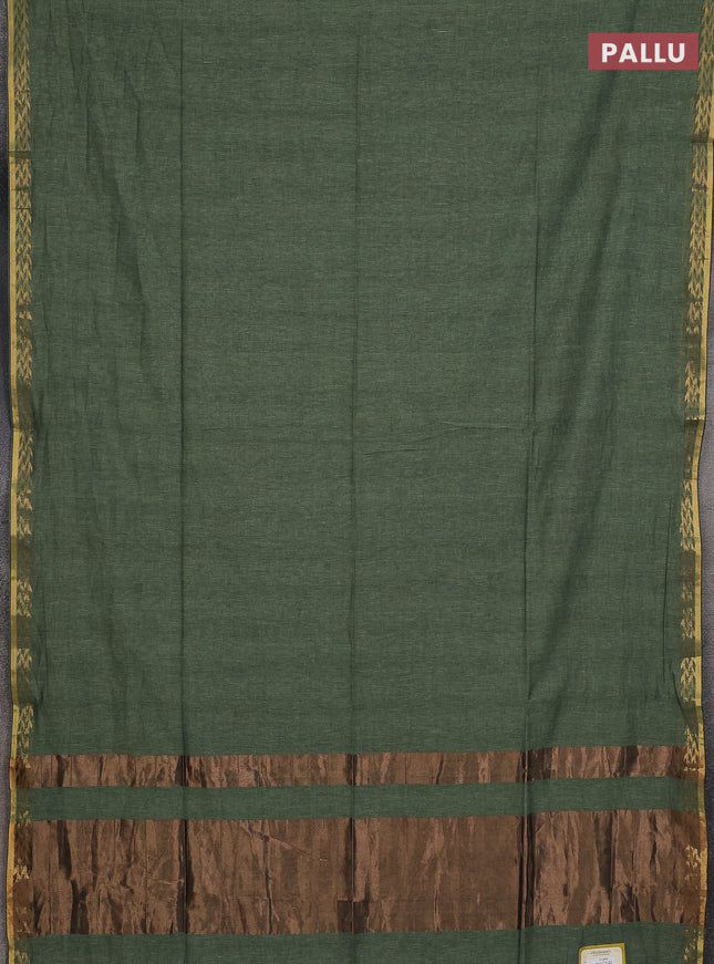 Bengal soft cotton saree pastel green and blue with plain body and zari woven border