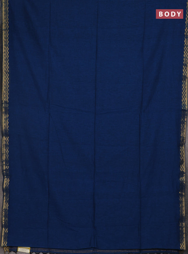 Bengal soft cotton saree peacock blue and maroon with plain body and zari woven border