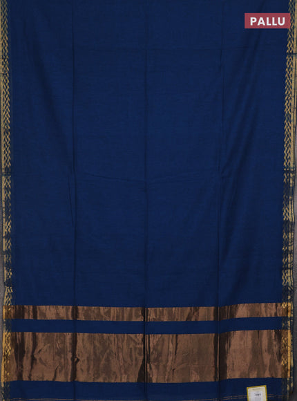 Bengal soft cotton saree peacock blue and maroon with plain body and zari woven border