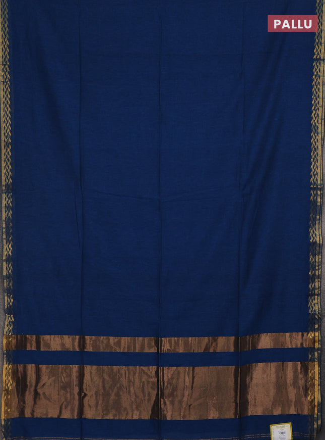 Bengal soft cotton saree peacock blue and maroon with plain body and zari woven border