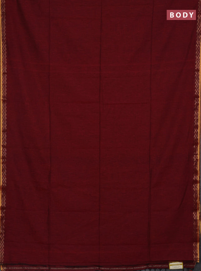 Bengal soft cotton saree maroon and blue with plain body and zari woven border