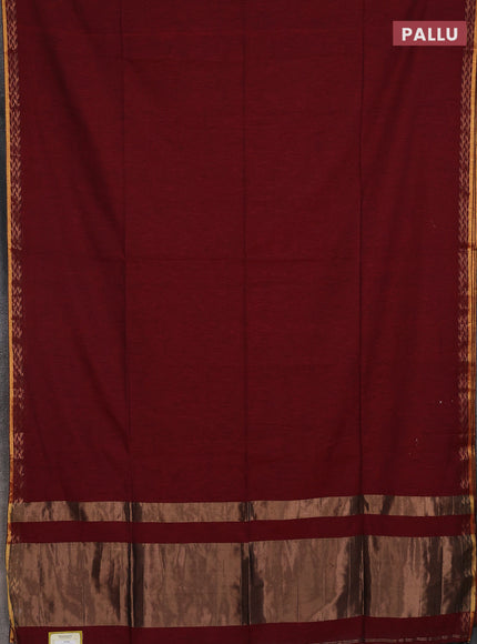 Bengal soft cotton saree maroon and blue with plain body and zari woven border