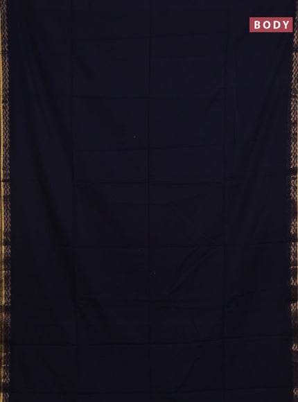 Bengal soft cotton saree deep navyblue and maroon with plain body and zari woven border