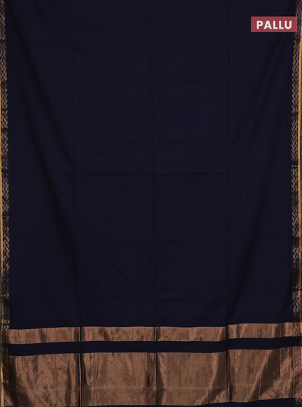 Bengal soft cotton saree deep navyblue and maroon with plain body and zari woven border