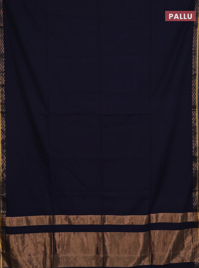 Bengal soft cotton saree deep navyblue and maroon with plain body and zari woven border