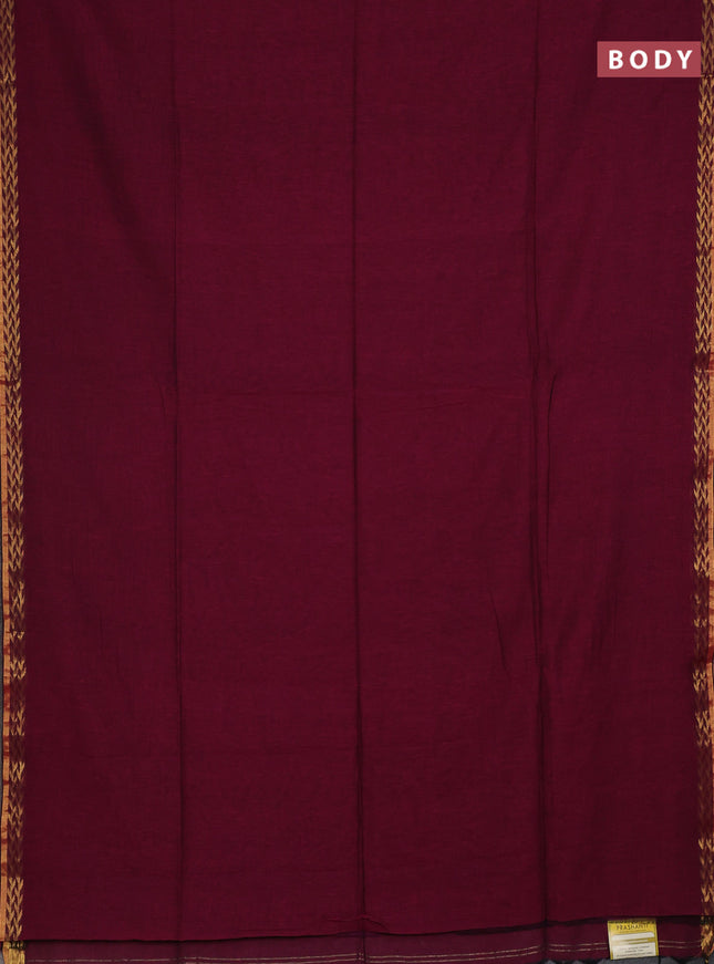 Bengal soft cotton saree dark magenat pink and blue with plain body and zari woven border