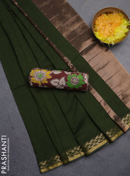 Bengal soft cotton saree sap green and deep maroon with plain body and zari woven border