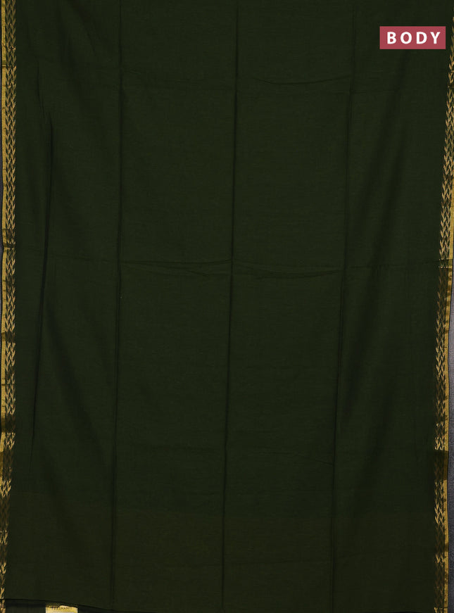 Bengal soft cotton saree sap green and deep maroon with plain body and zari woven border