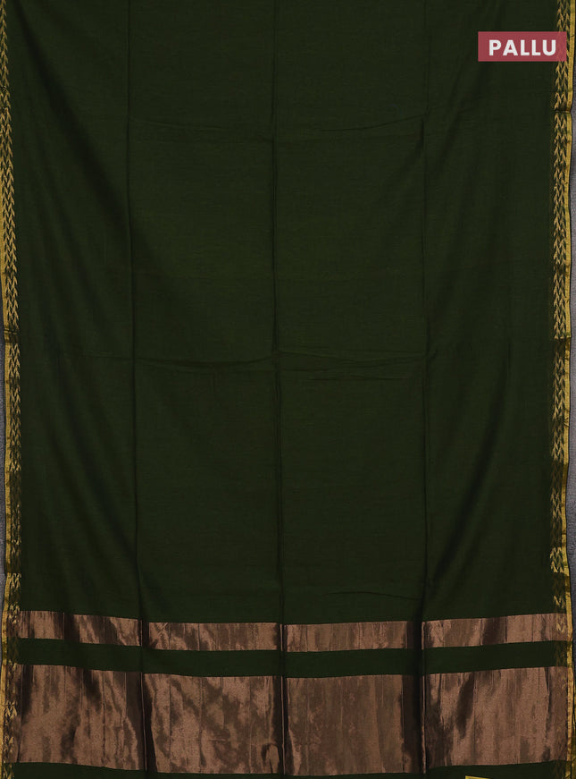 Bengal soft cotton saree sap green and deep maroon with plain body and zari woven border