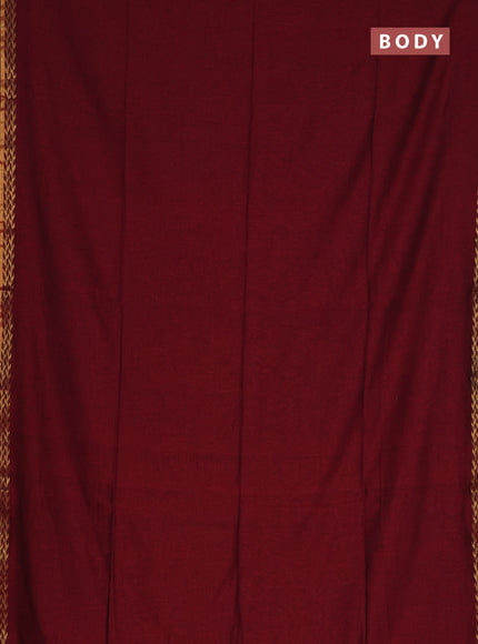 Bengal soft cotton saree maroon and light green with plain body and zari woven border