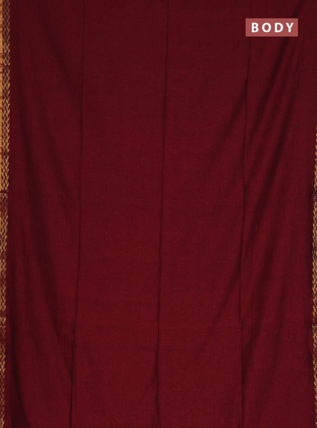 Bengal soft cotton saree maroon and light green with plain body and zari woven border