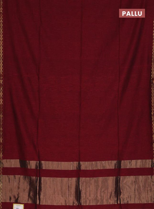 Bengal soft cotton saree maroon and light green with plain body and zari woven border