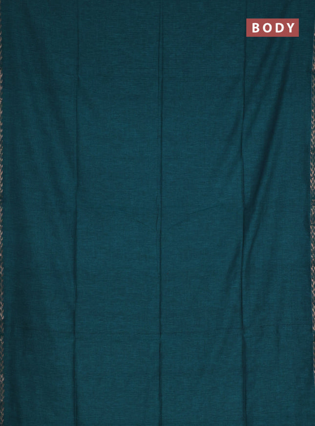 Bengal soft cotton saree teal green and light green with plain body and zari woven border