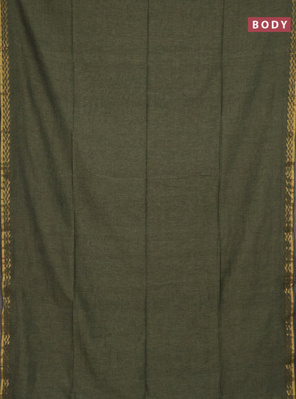 Bengal soft cotton saree pastel green and red with plain body and zari woven border