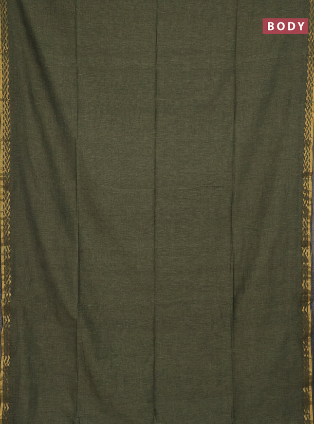 Bengal soft cotton saree pastel green and red with plain body and zari woven border