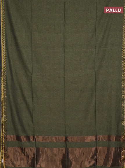 Bengal soft cotton saree pastel green and red with plain body and zari woven border