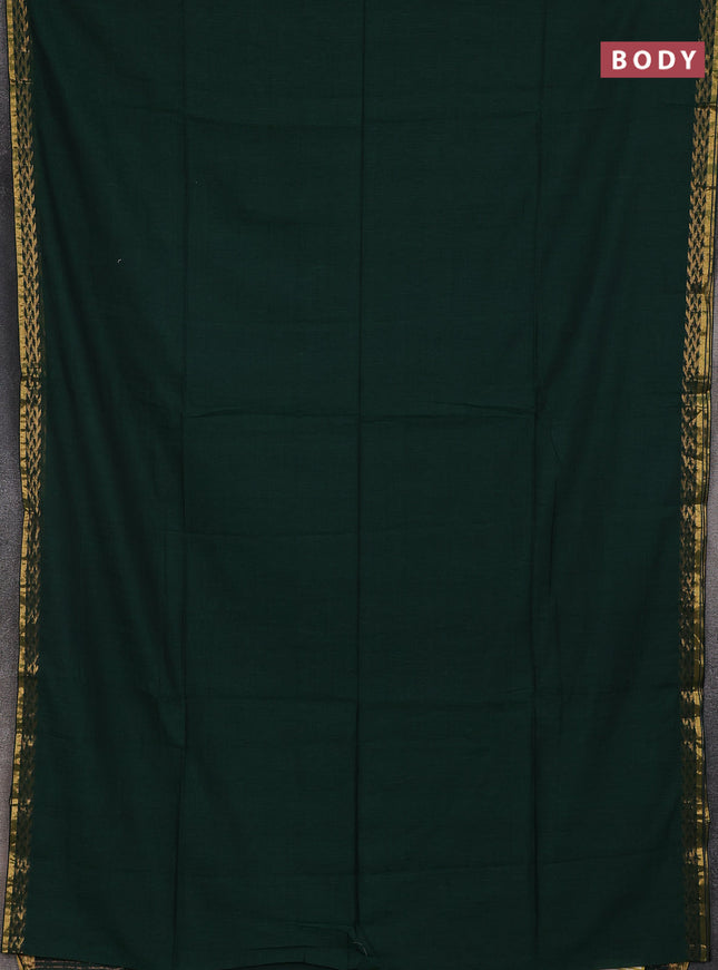 Bengal soft cotton saree dark green and deep maroon with plain body and zari woven border