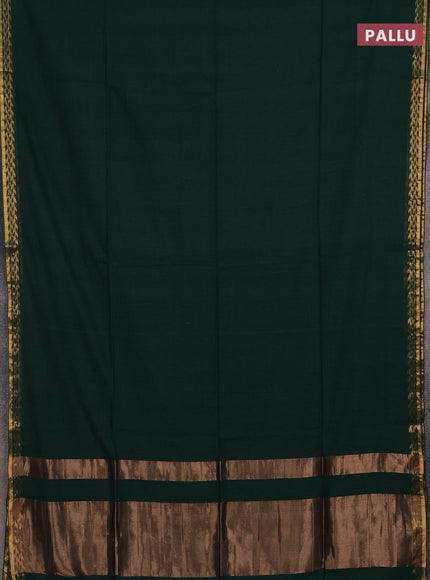 Bengal soft cotton saree dark green and deep maroon with plain body and zari woven border