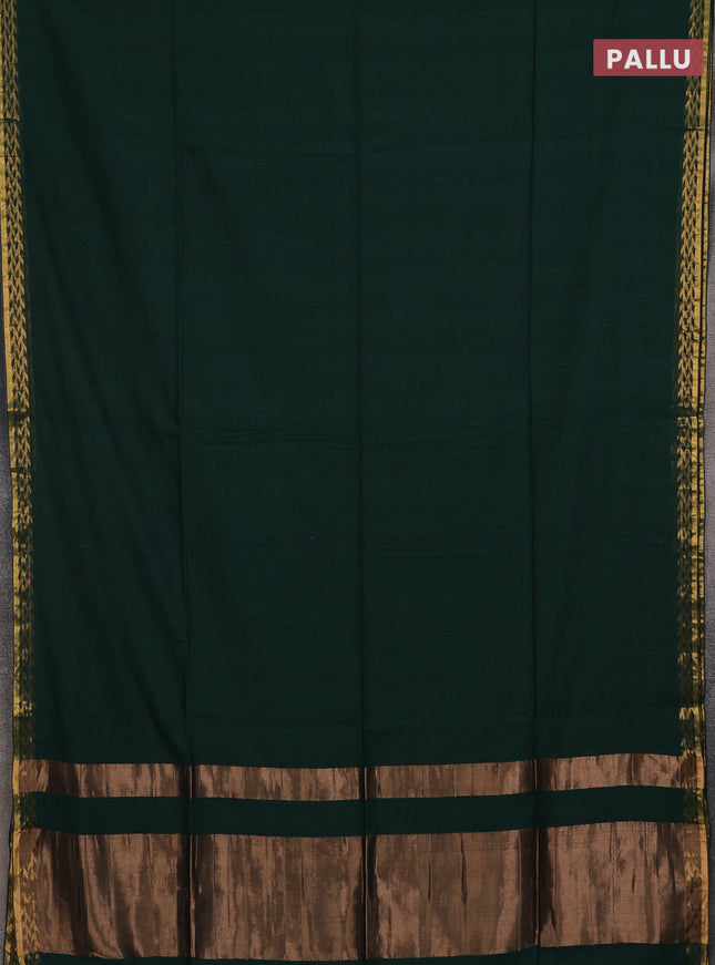 Bengal soft cotton saree dark green and deep maroon with plain body and zari woven border
