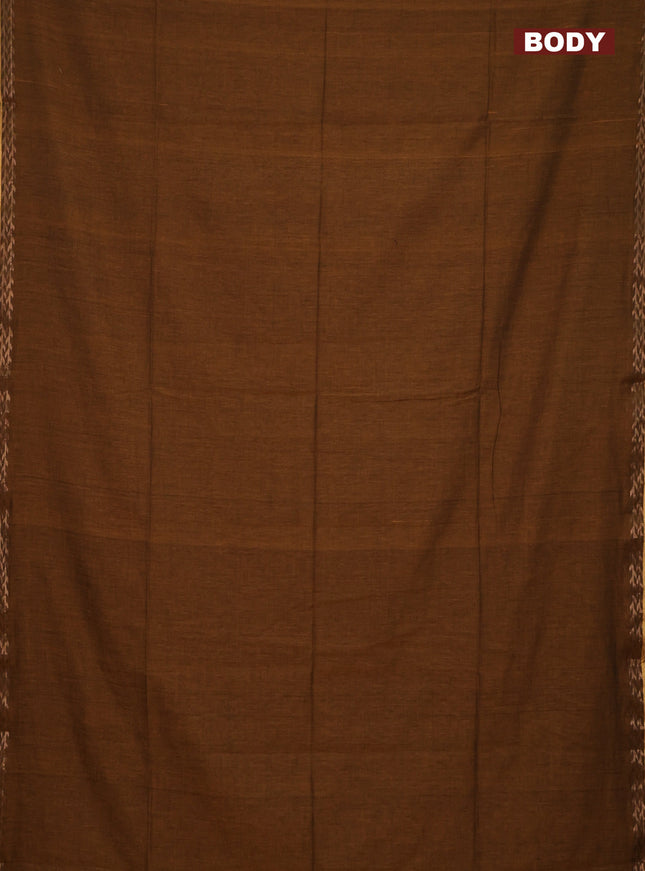 Bengal soft cotton saree dark mustard and green with plain body and zari woven border