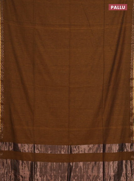 Bengal soft cotton saree dark mustard and green with plain body and zari woven border