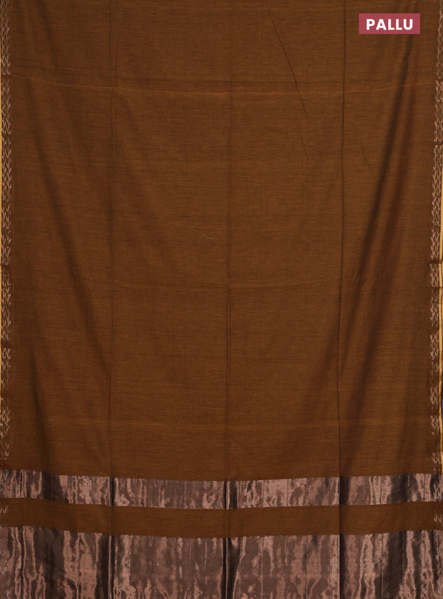 Bengal soft cotton saree dark mustard and green with plain body and zari woven border